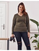 Bluză kaki cu mâneci lungi Plus Size FK568 - Magazin online - Boutique